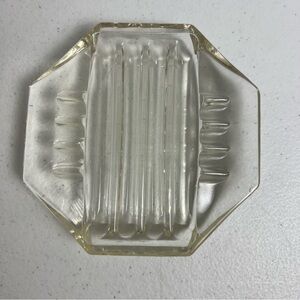 Vtg MCM Safex ART DECO Heavy Crystal Clear Art Glass Ashtray Octagon READ 1940’s